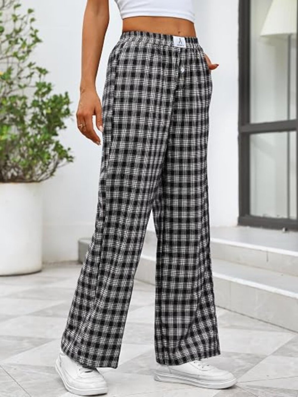 ANRABESS Women's Gingham Striped Pants (L) 12-14 - Picture 2 of 4